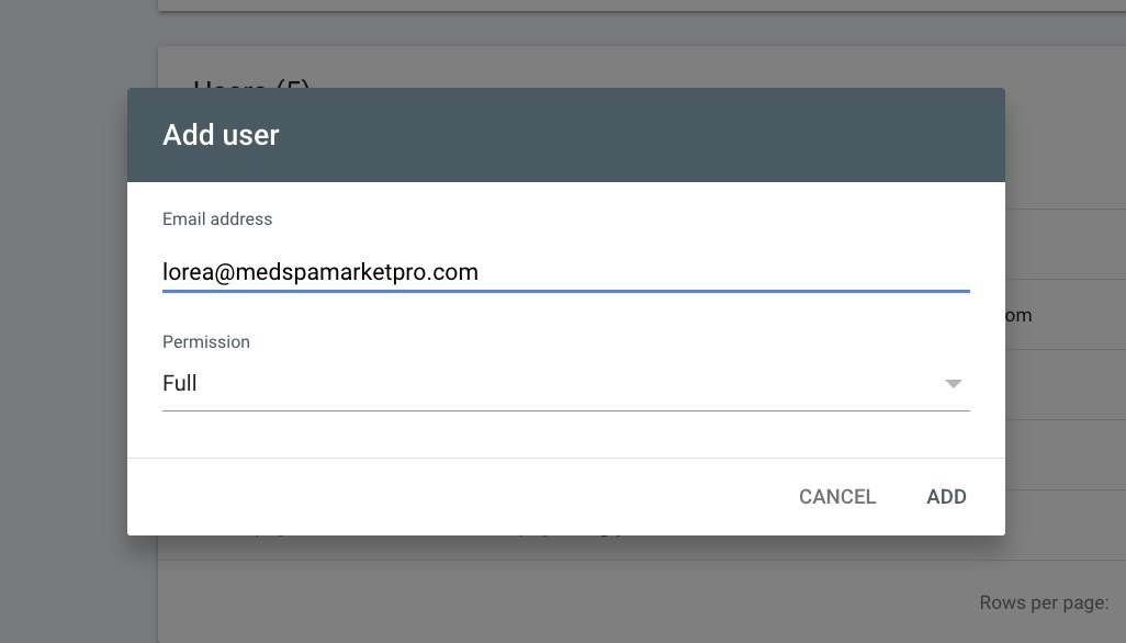 Google Search Console Add User dialog showing info@lorealastiri.com in the email field with Full permission selected